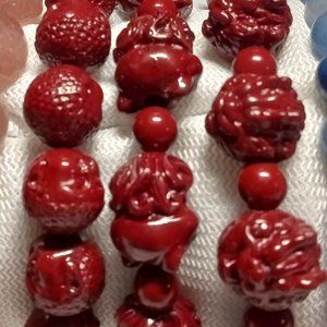 Cinnabar Carved Bead Bracelets, Stretchy
